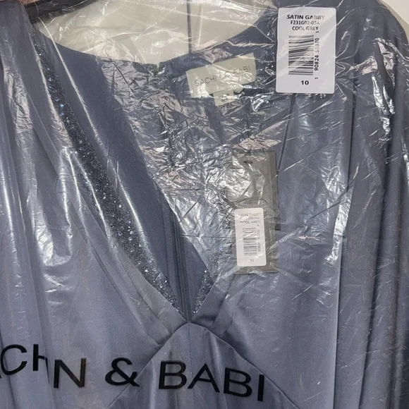 NWT | Sachin + Babi Satin Gabby Gown Cool Grey Size 10 & 12 - Picture 7 of 12